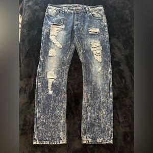 Men's Slim Straight Distressed Acid-Wash Jeans - Blue